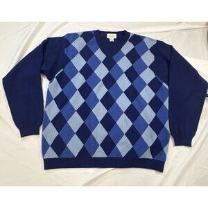 Neiman Marcus Blue Cashmere Argyle V Neck Sweater Mens XL